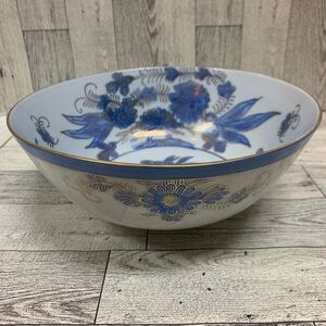 Vintage LJ Hand painted Blue & Gold Bowl 8”